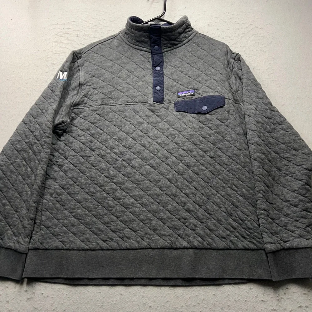 Patagonia Mens Cotton Quilt Snap-T Pullover Grey Navy Blue Size L 1750